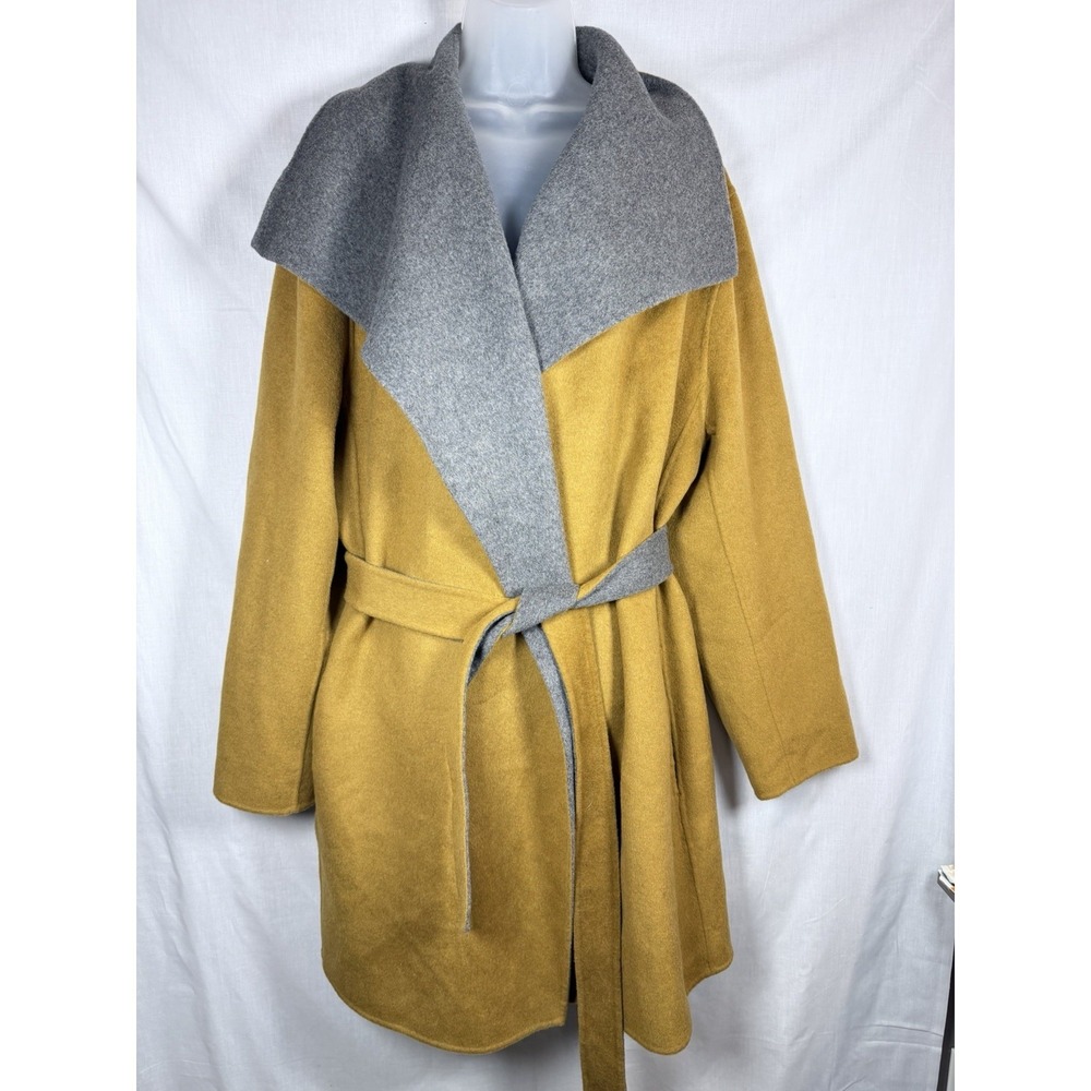 Summersalt The Warmest Wool Wrap Coat 2XL Mustard Gray Belted Luxury Capsule - Picture 3 of 13